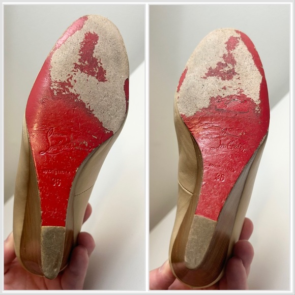 Authentic Christian Louboutin Leather Stacked Wood Wedge Heel Pumps - Picture 10 of 12